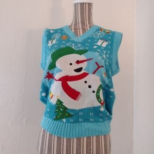 Teal Holiday Snowman Sleeveless Sweater Vest Size S